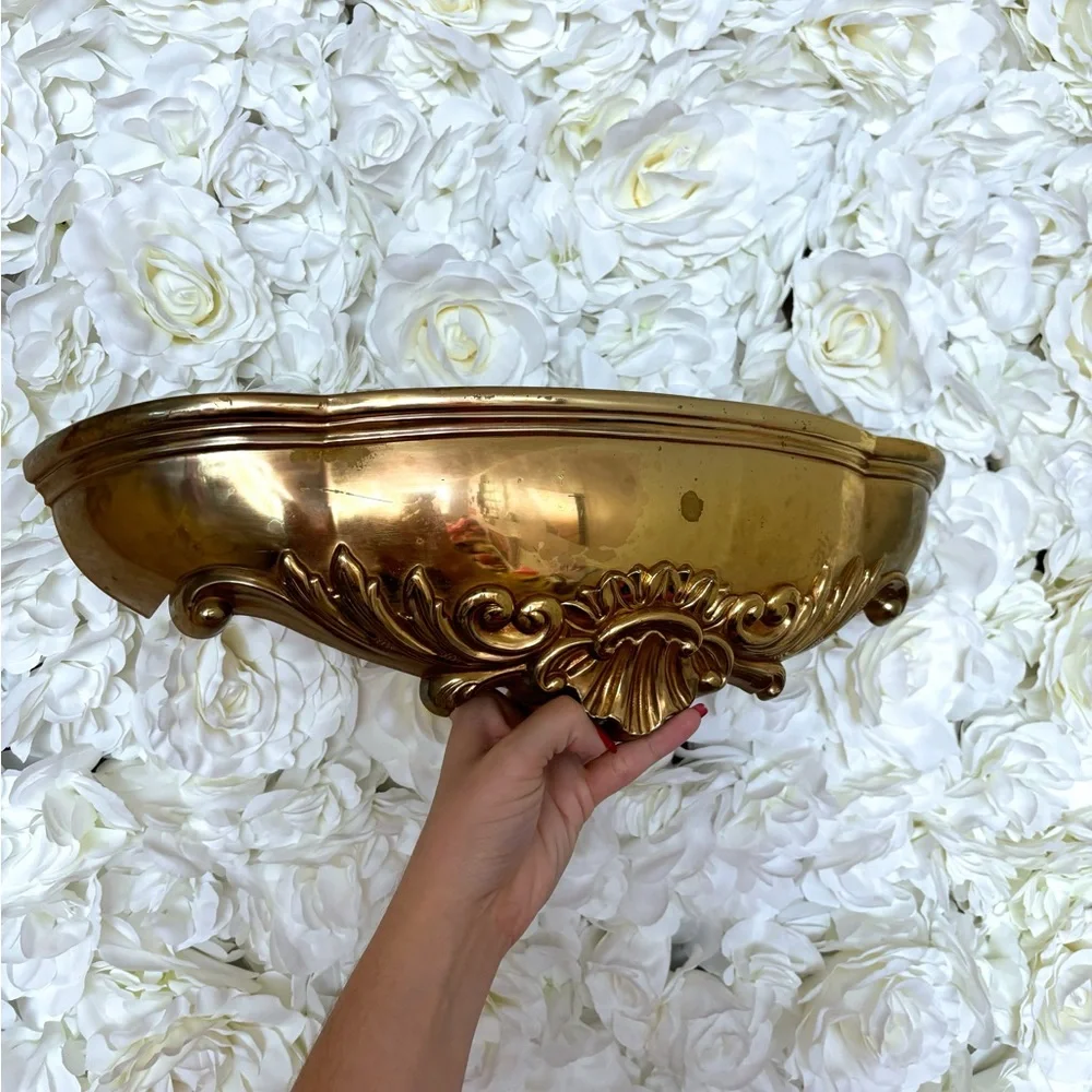 ✨ HOLLYWOOD REGENCY ORNATE WALL PLANTER WALL POCKET GOLD ORNATE DECOR ANTIQUE✨